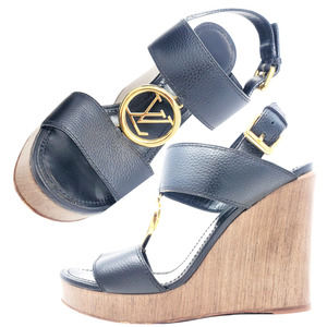Louis Vuitton Black and Gold Wedge Sandals